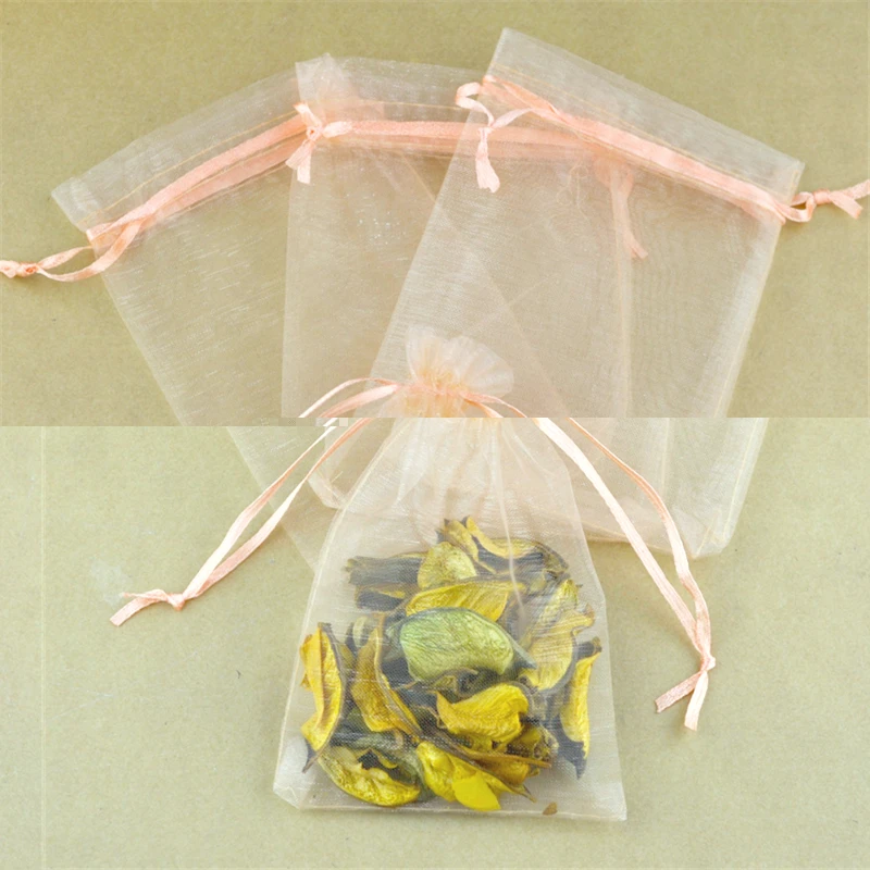 

wholesale 100pcs 13x18cm Organza gift bags Champange color Drawable Organza Bags Wedding Christmas Gift Bags free shipping