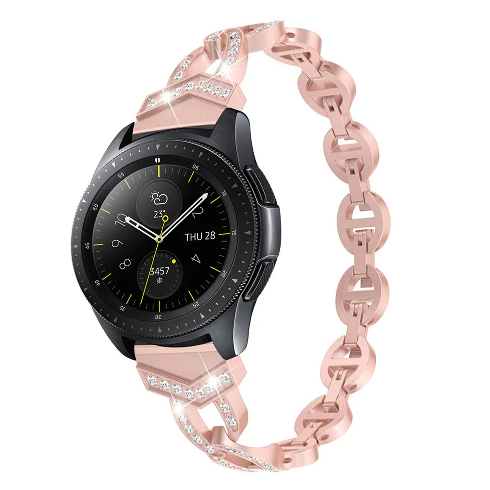 Pink Модный женский бриллиантовый браслет 20 мм для samsung Galaxy Watch 42 мм/Active 2 1 ремешок для Garmin Vivomove HR/Vivoactive 3 ремешок - Цвет ремешка: Pink