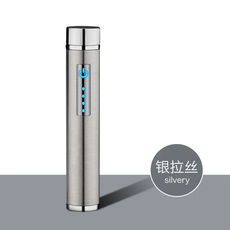 Silver Мини двойная дуговая плазменная Зажигалка цилиндрическая электрическая зажигалка перезаряжаемая USB зажигалки защищенный от ветра для курения аксессуары - Цвет: Silver