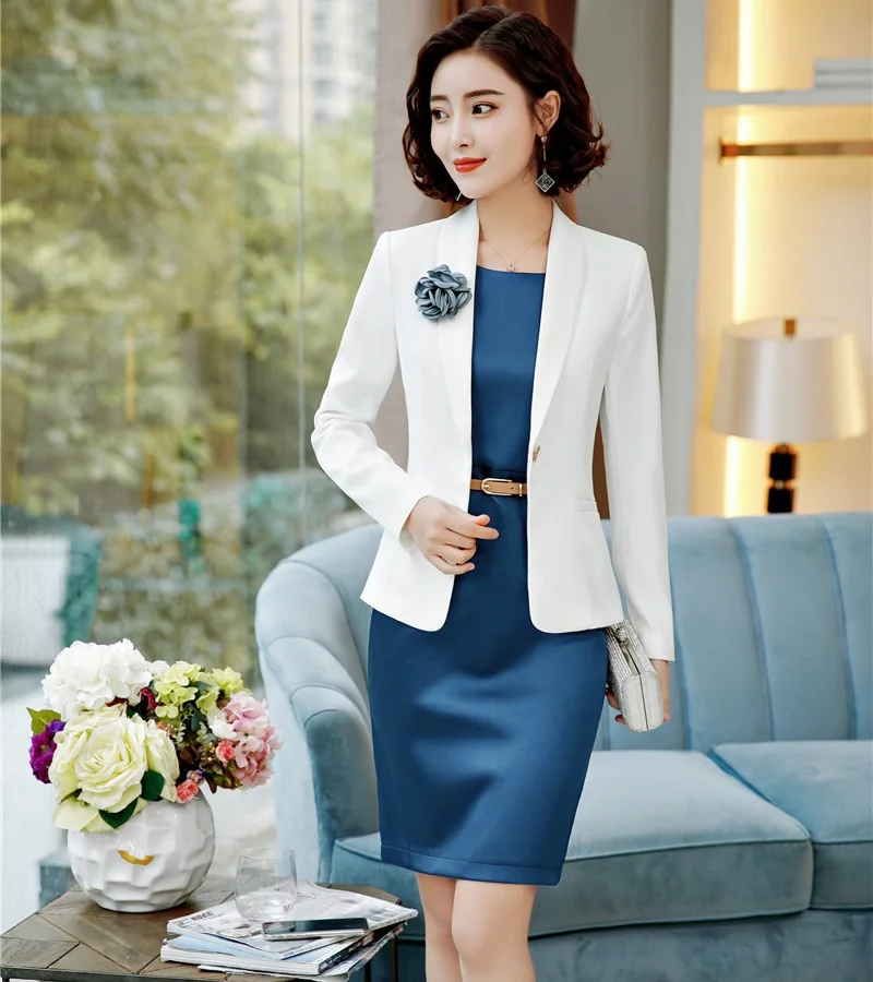 Женский офисный костюм блейзер с поясом пиджак и платье Осень зима 2018|Вечерние
