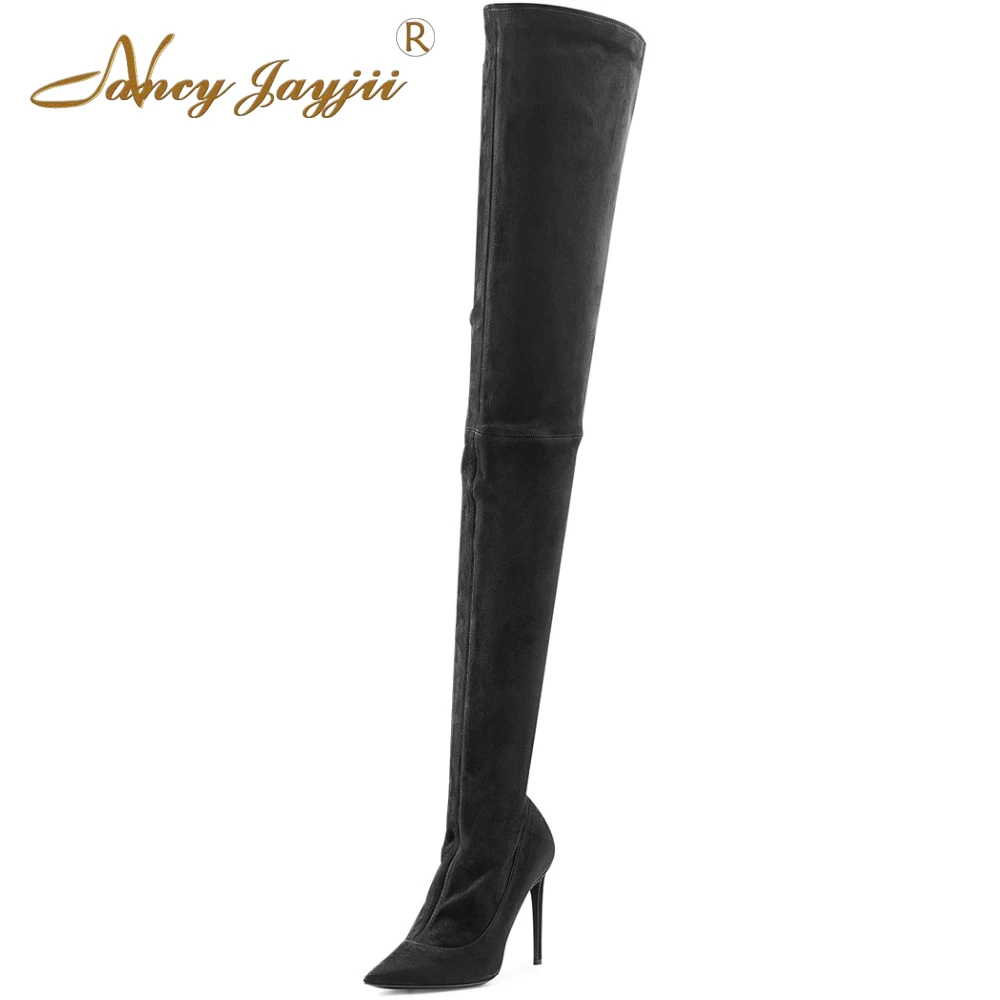 

Nancyjayjii Black Gray Flock Over The Knee Boots 2021 Winter Women’S Pointed Toe Super Stiletto Heels Ladies Sexy Slip On Shoes