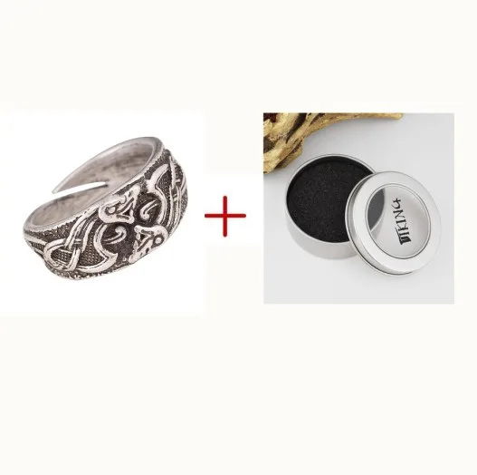 ring with box Мужское кольцо викингов, драконов, кольцо Jormungandr, кольца Бог, Fafnir Nidhogg, Ювелирное кольцо, Bague - Цвет основного камня: ring with box