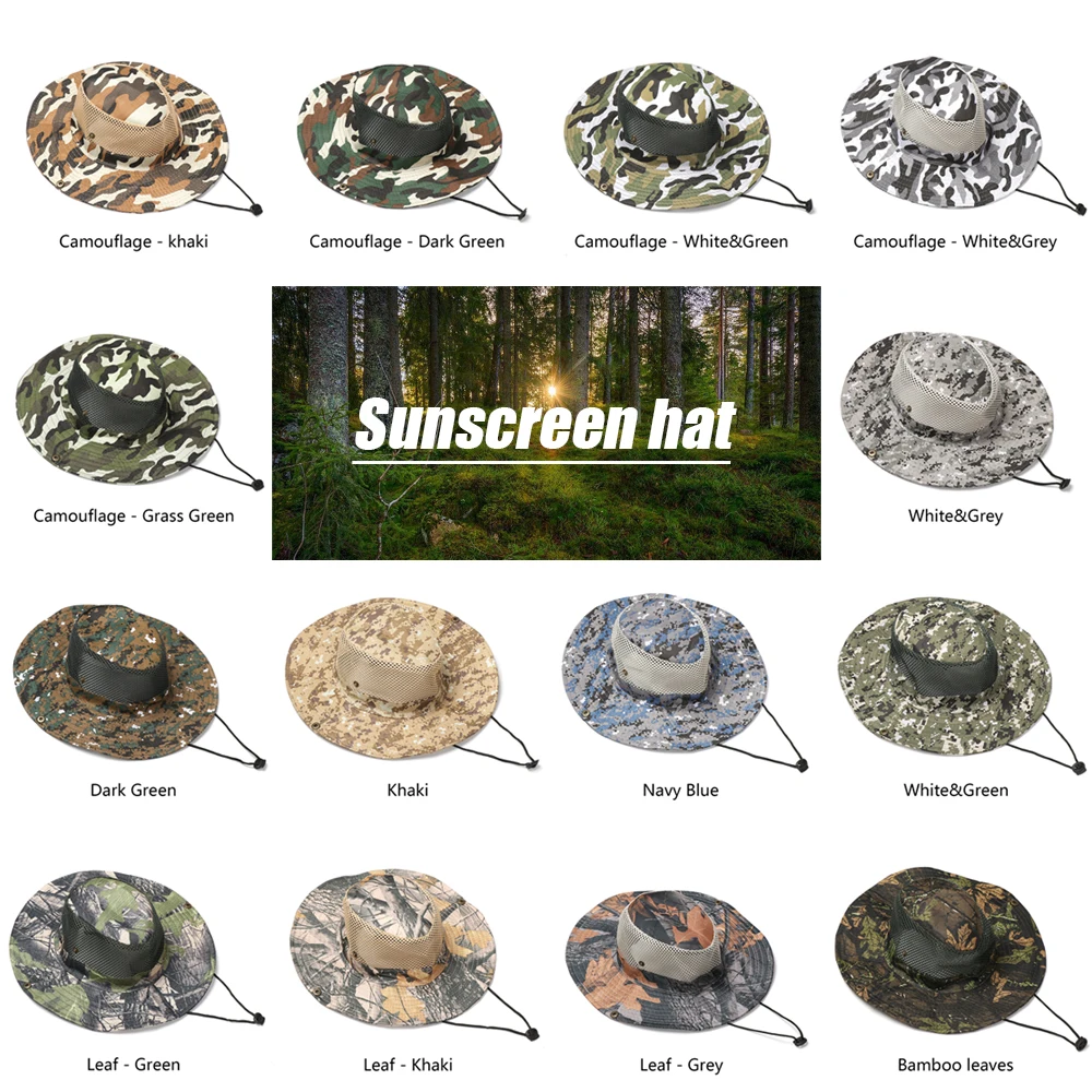 Для мужчин женщин Панамка Camo кепки Хлопок рыбалка поля козырек Защита от солнца Safari лето Кемпинг армии Военная Униформа ковбой