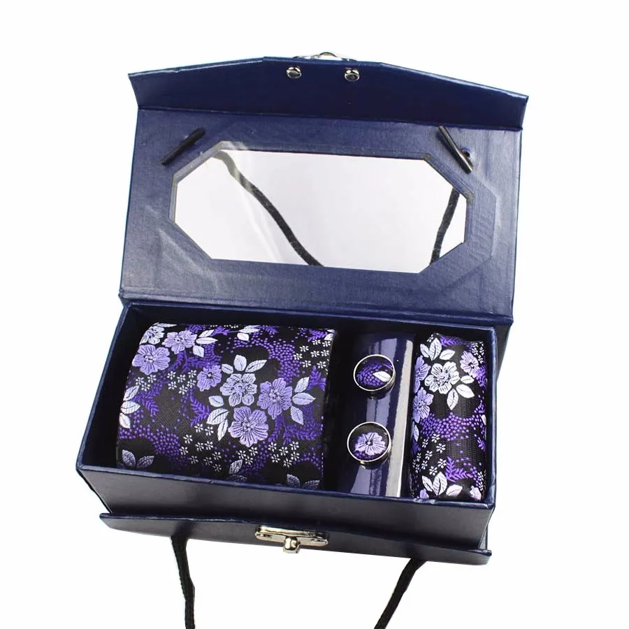 GUSLESON роскошный Шелковый мужской галстук набор носовой запонки с подарочной коробкой жаккардовый тканый галстук набор галстуков для мужчин Свадебная вечеринка