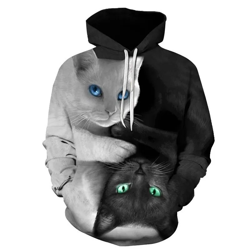 hoodie Harajuku/толстовки с котом для женщин; цвет черный, белый; толстовка с капюшоном с 3D изображением кошек для девочек; футболки; пуловеры; толстовки для косплея; Топы с капюшоном - Цвет: hoodie