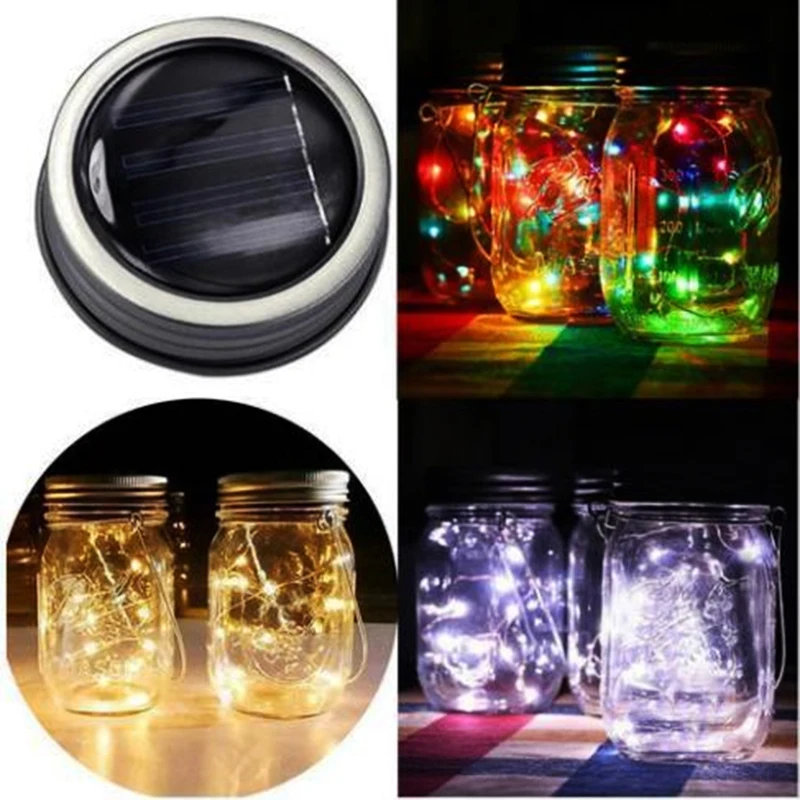 

Solar Powered 1M 10LEDs Black Cover Mason Jar Lid Insert Light Fairy String Wire Lamp Garden Decor
