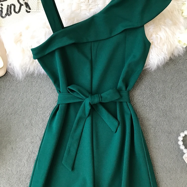 ALPHALMODA Женские однотонные Комбинезоны на одно плечо с высокой талией и поясом, женские летние модные повседневные Комбинезоны ярких цветов без рукавов