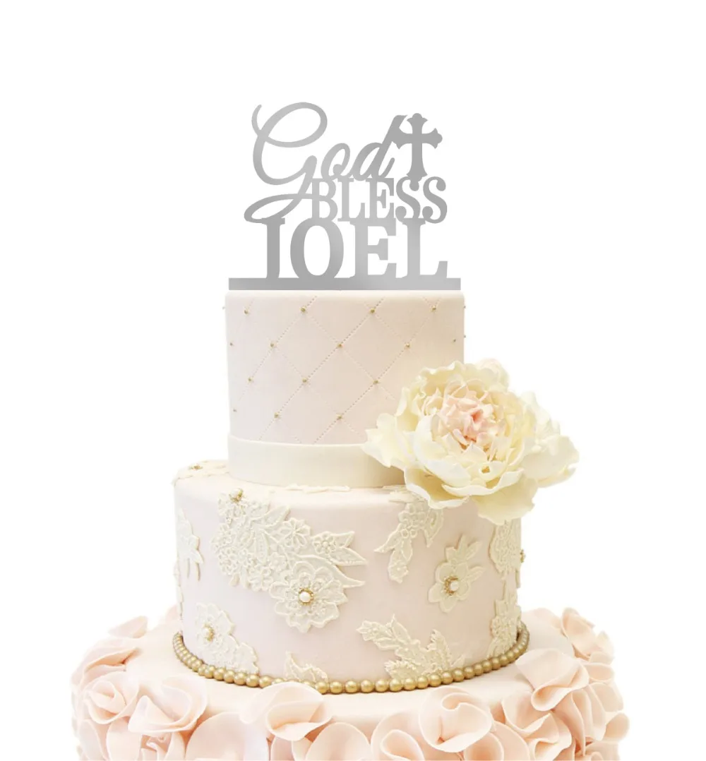Бог благословит семьи Свадебный Торт Топперы крестины индивидуальные фамилия