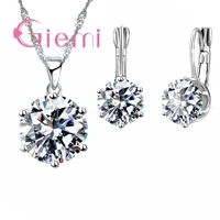 shining hot round crystal necklace earrings for lovely women wedding ceremony vow jewel set 925 sterling silver