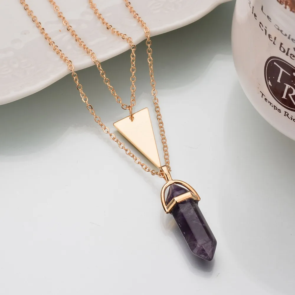 Богемное многослойное золотое ожерелье с мраморным натуральным камнем