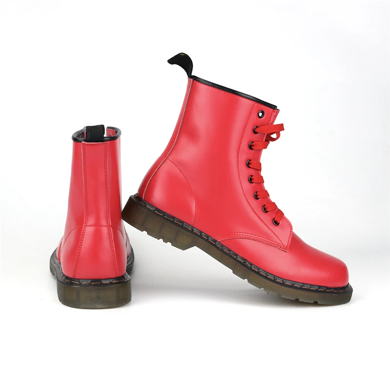 

Fashion Platform Ankle Boots Flat Women Big Size PU Leather Red Shoes Lovers Lace Up Work Safety Shoes Spring Casual Boots 45