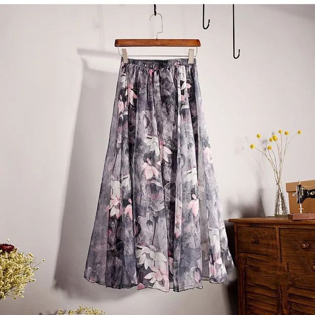 Style Seven Элегантная Летняя коллекция, Женская длинная юбка из шифона Saia, пляжные Богемские юбки макси с высокой талией, повседневная юбка-пачка с принтом Harajuku - Цвет: Style Seven