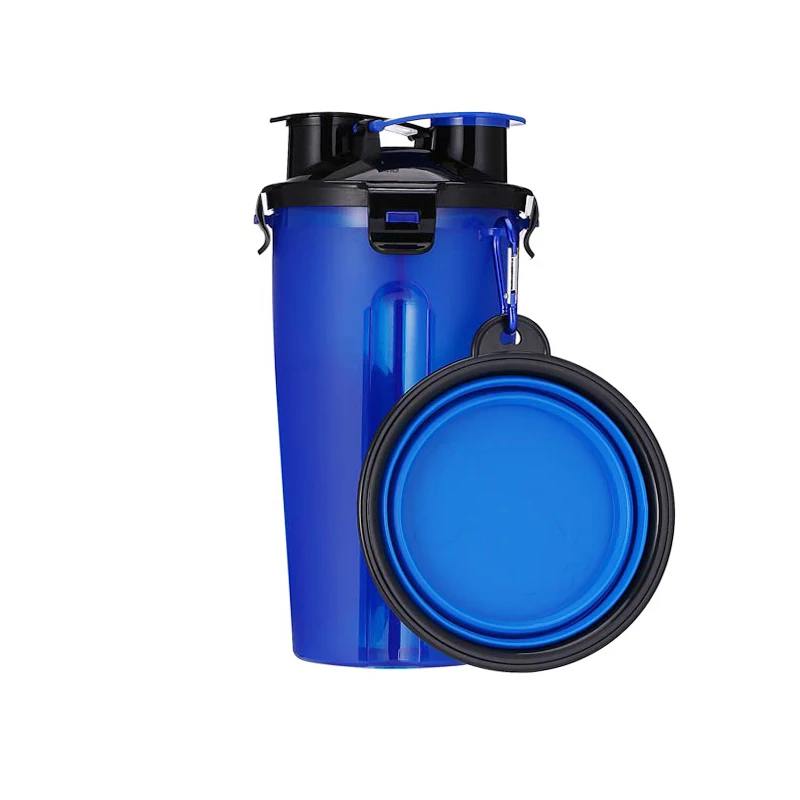 Blue with 1 Bowl Переносная миска для путешествий для домашних животных, миска для собак, кошек, контейнер для воды, кормушка, миска для домашних животных со складными чашами, фляга для путешествующих чихуахуа - Цвет: Blue with 1 Bowl