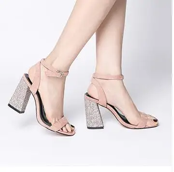 Choudory 2017 летние высокий каблук сандалии открытым носком блеск украшенные толстые