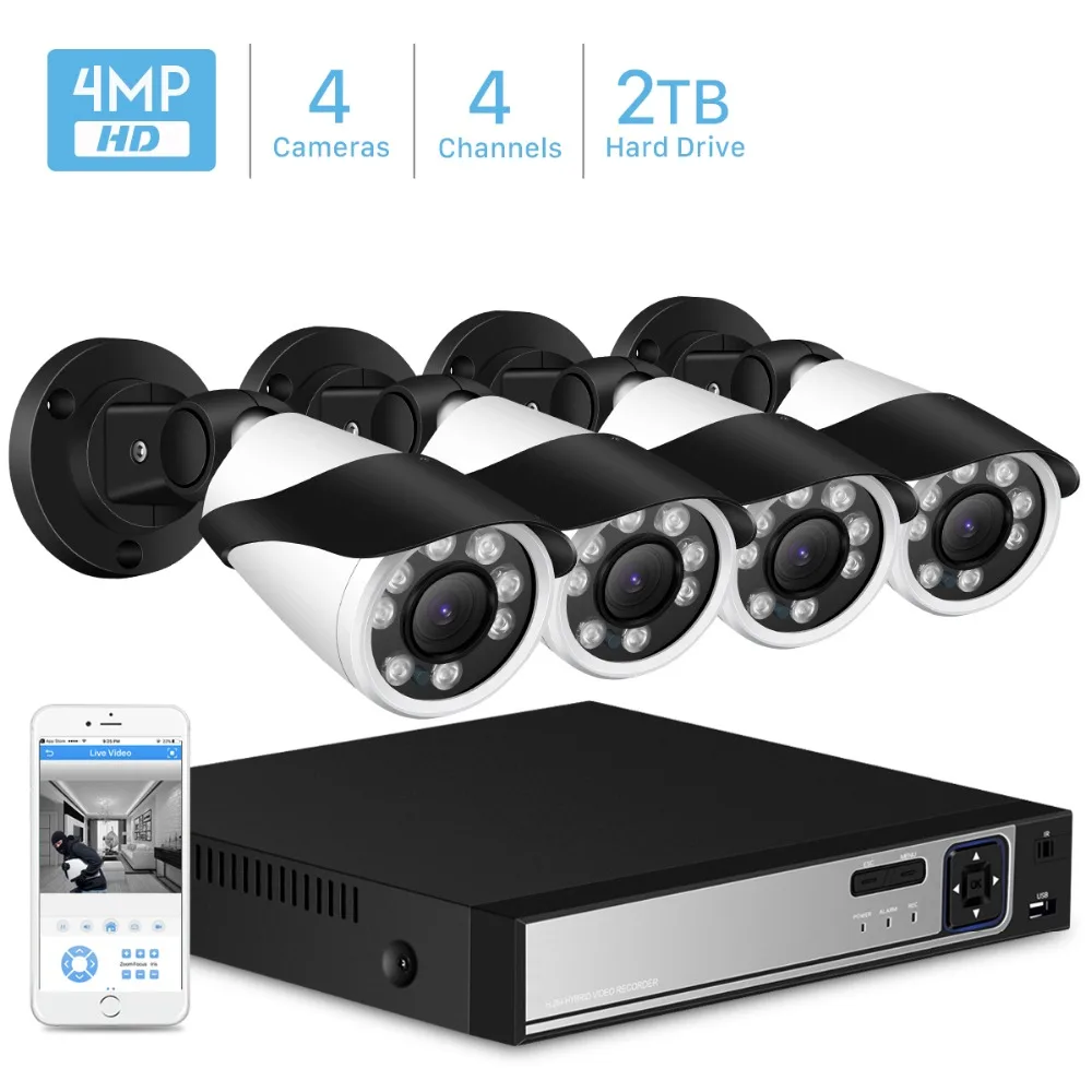 Комплект наружного видеонаблюдения ANBIUX 4 канала H.265 PTZ МП POE 4X зум NVR IP камера