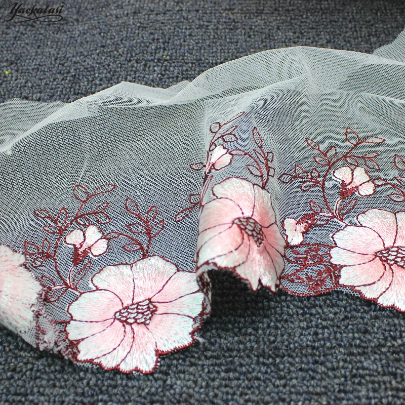 YACKALASI Cotton Lace Embroidered Appliqued 3D Floral Soft Tulle Mesh Fabrics Fancy Colored Scalloped Sewing Trim 17CM | Дом и сад
