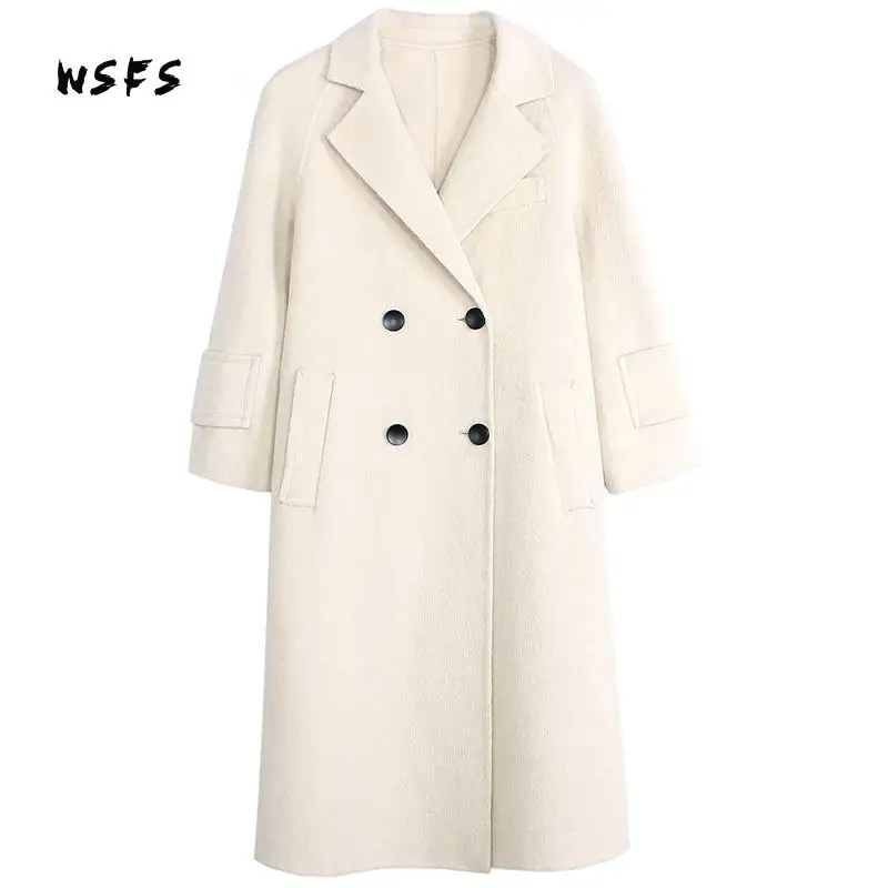 Winter Coat white Long Sleeve Womens 70% Sheep Wool 8% Alpaca Cashmere Coats Turndown Office Elegant Trench Woolen Overcoats | Женская