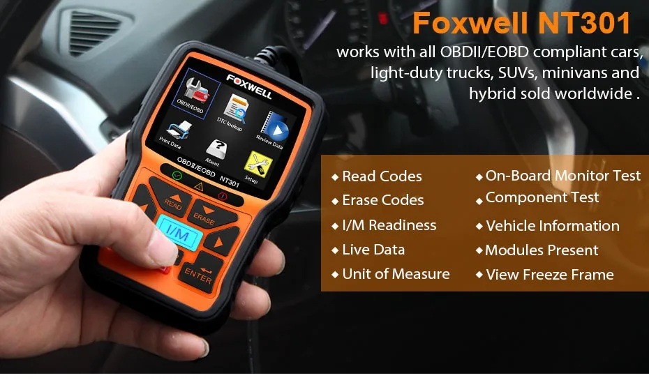 Foxwell nt301 OBD OBD2 Двигатели для автомобиля универсальный автомобильный код читателя диагностический инструмент multi-языки OBD 2 Диагностический прибор ОДБ 2 автомобильная сканер