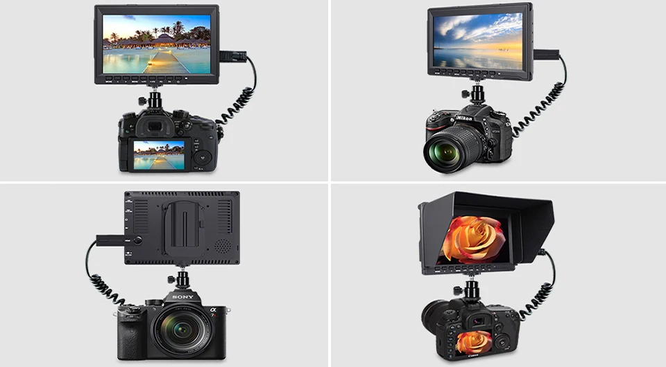 7 дюймов полевой монитор с разрешением 4K HDMI Камера DSLR монитор ЖК-дисплей ips HD 1280x800 видео помощь внешних для Камера s Nikon sony Canon Gimbal