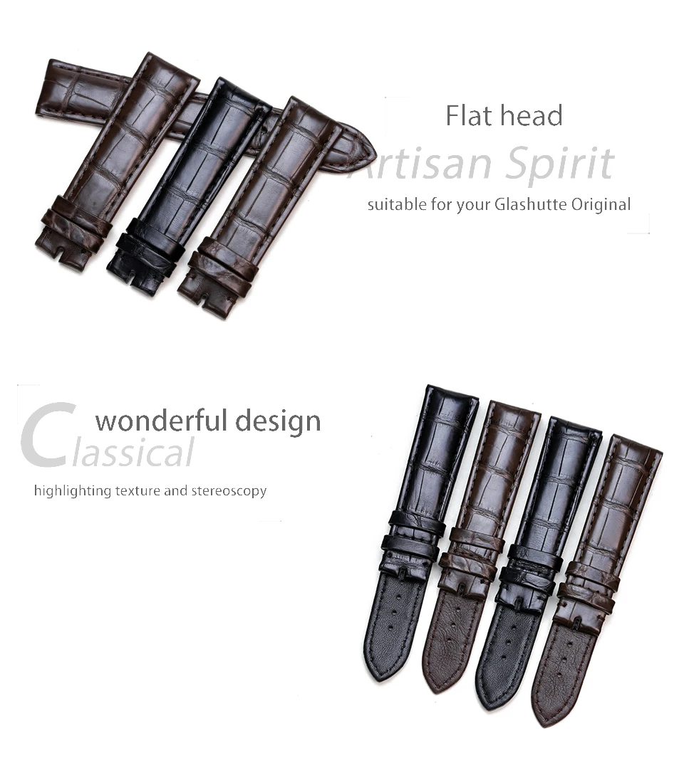 Pesno подходит для Glashutte Orignal Senator натуральная мягкая кожа аллигатора часы с кожаным ремешком бамбуковая текстура 20 мм ремешок для часов