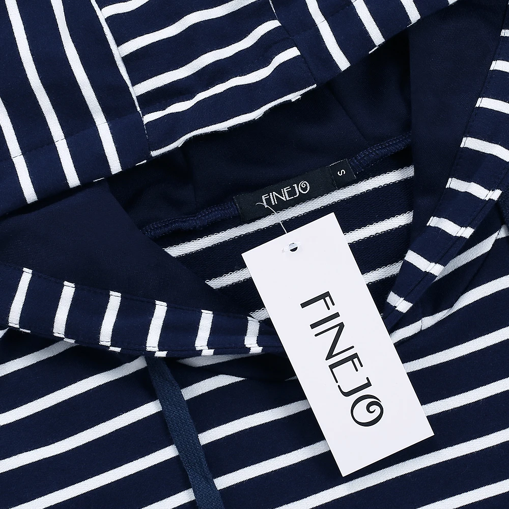 FINEJO Модные женские полосатые толстовки с капюшоном вязаные Лоскутные длинным