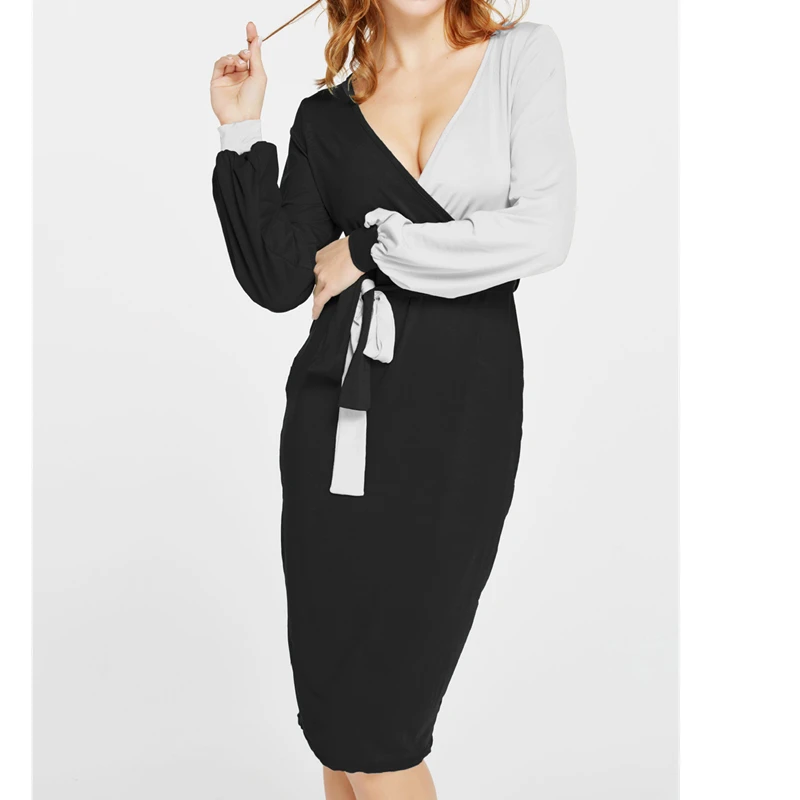 Женское платье с длинным рукавом весна 2019 Модное Новое цветное v образным вырезом