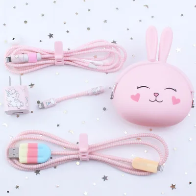 style 20 Мороженое милый мультфильм USB кабель наушники протектор набор с кабелем Стикеры для намотки Спиральный шнур протектор для iphone - Цвет: style 20