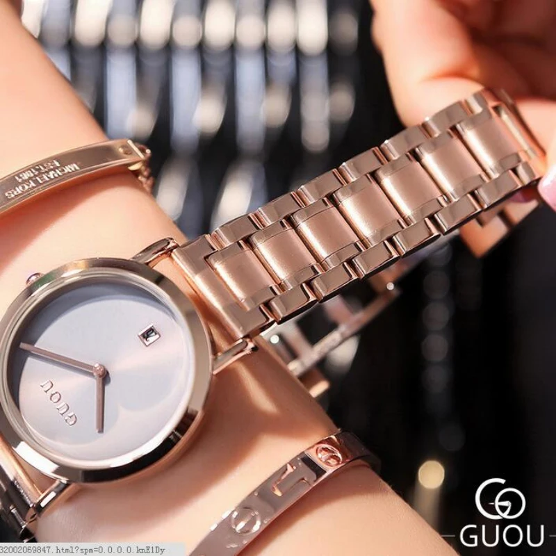 GUOU брендовые роскошные часы женские модные из нержавеющей стали с