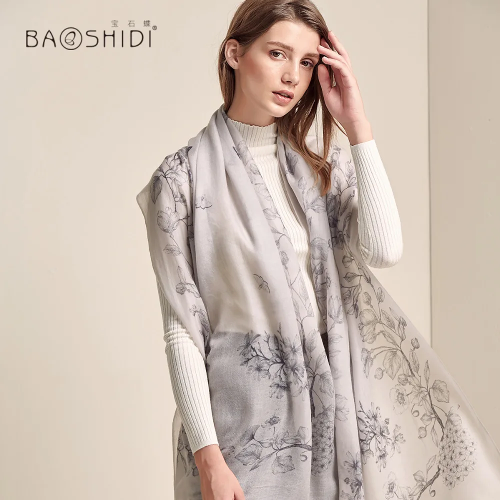 Женский шарф BAOSHIDI зимний из 100% кашемира женская элегантная шаль Пашмина модный