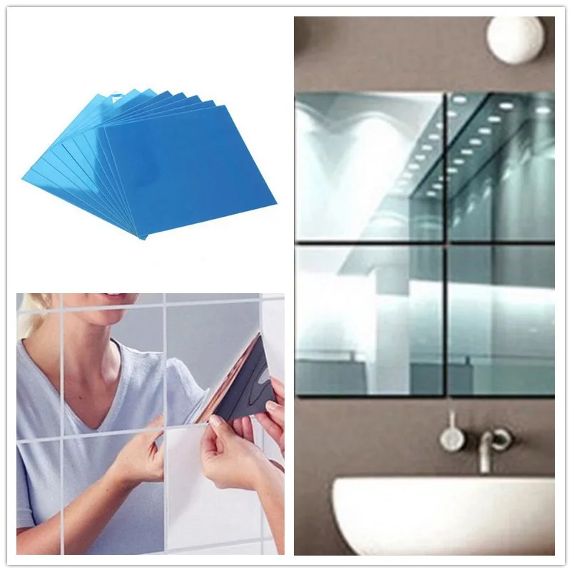 9 шт./лот декоративные квадратные зеркальные настенные наклейки для дома