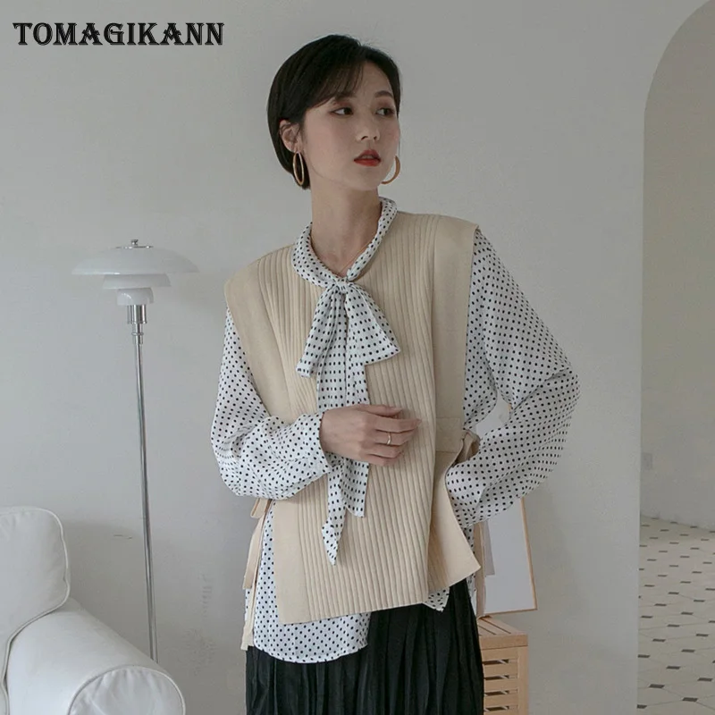 Женский вязаный жилет без рукавов с круглым вырезом повседневный Трикотажный на