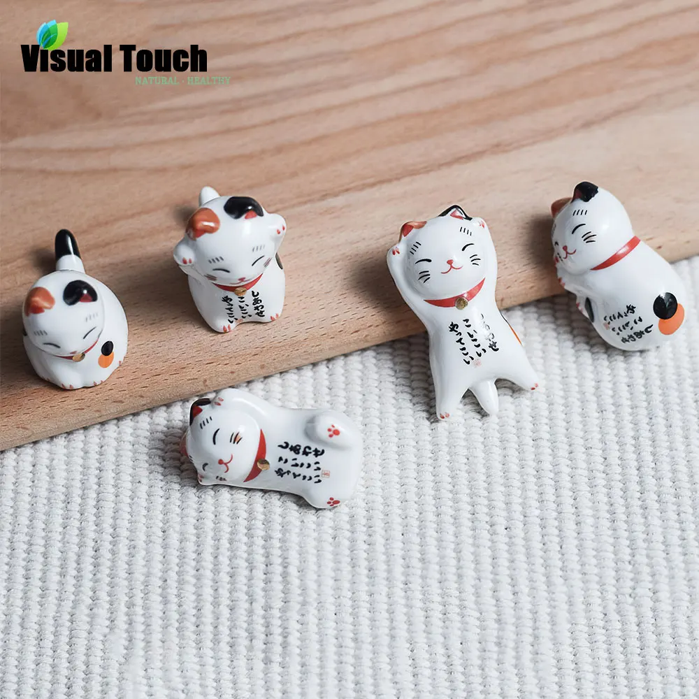 Визуальный контакт японский Стиль Lucky Cat бамбуковые палочки для еды Керамика держатель для палочек держатель ложки Chopstick Отдыха