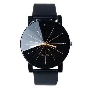 Часы наручные мужскиеженские кварцевые с круглым циферблатом и кожаным ремешком, 2 размера