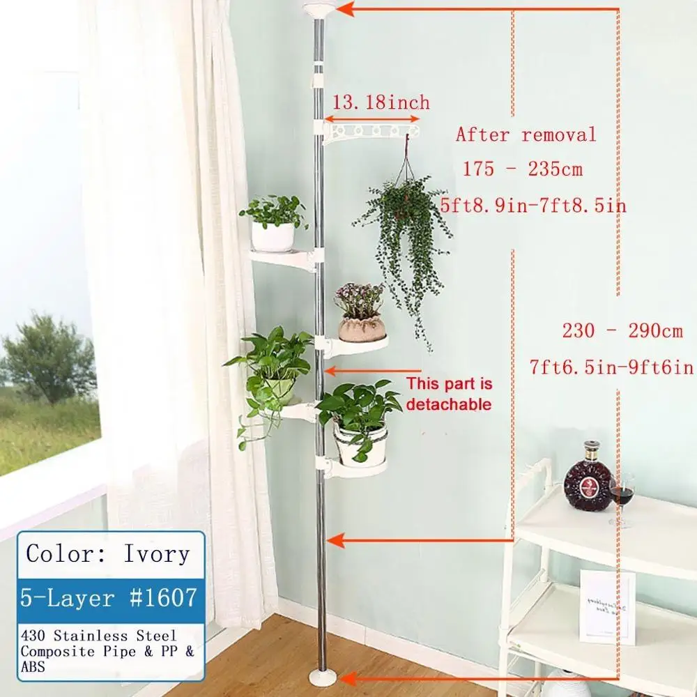 5layer( ivory) Комнатный горшок завод стенд держатель Натяжной полюс стеллаж для хранения цветок дисплей полка DQ1607xilie - Цвет: 5layer( ivory)