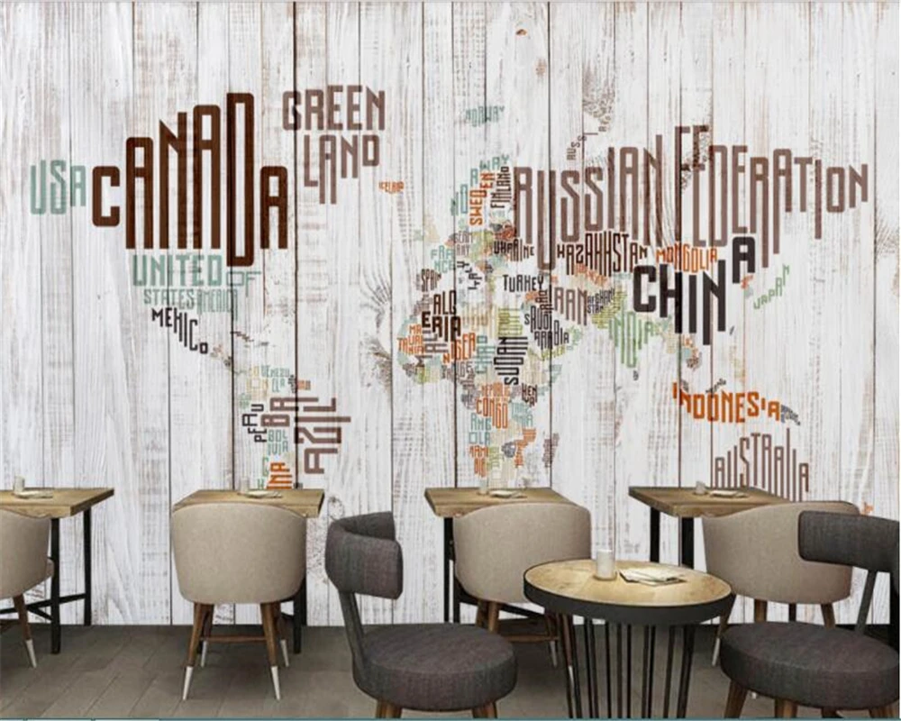 

beibehang Retro Vintage English Alphabet Map Wood Mural Background Wall papel de parede wallpaper behang papier peint tapety