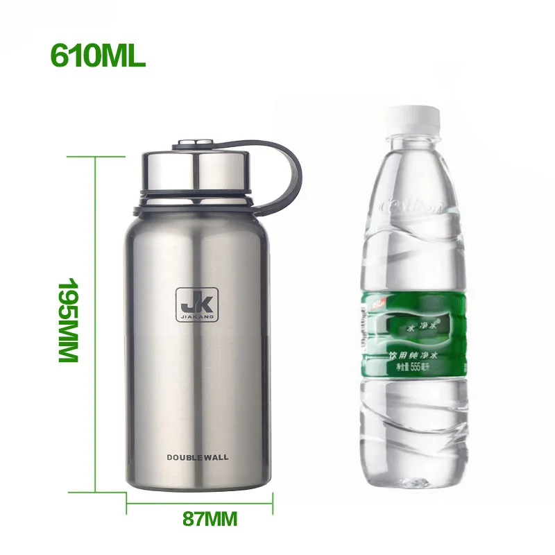 610ml Silver 600/800/1100/1500ml термос с двойной стенкой Нержавеющая сталь вакуумная фляга-термосом для бутылочки для Бутылки для воды спортивный шейкер кружка - Цвет: 610ml Silver