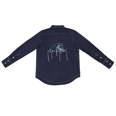 dark blue shirt girl YIZISToRE оригинальные джинсовые длинные рубашки с вышивкой для мальчиков и девочек в уличном стиле(FUN KIK - Цвет: dark blue shirt girl