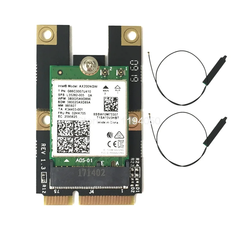 Двухдиапазонный 2,4 Гбит/с Intel Wi-Fi AX200NGW 802.11ax/acWifi AX200 NGFF M.2 двухдиапазонный Bluetooth 5,0 сетевая Wlan карта+ антенна - Цвет: AX200 2PCSantenna PC