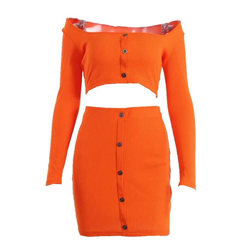 Женский комплект 2 шт. оранжевый вязаный женский короткий топ с открытыми плечами