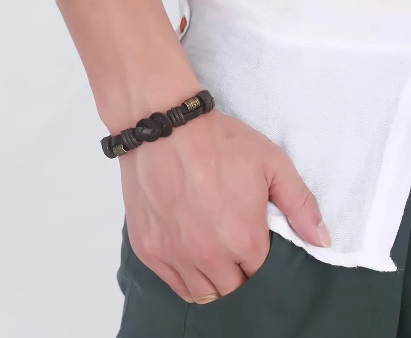 Vnox Винтаж сплава Плетеный Кожаный браслет для Для мужчин ювелирные изделия