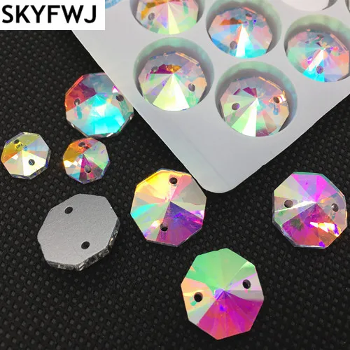 Прозрачная цветная стеклянная восьмиугольная Круглая Форма AB для шитья Стразы 10