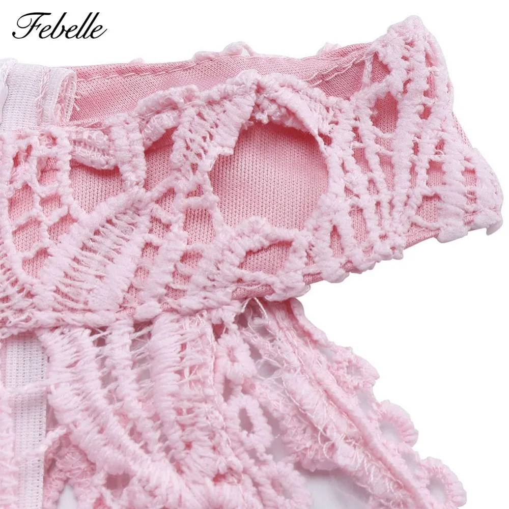 Febelle сексуальное с открытыми плечами платье вязаное крючком Для женщин розовым