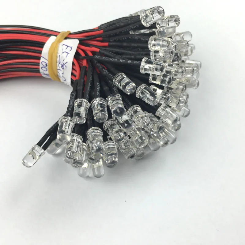 

1000pcs Pre wired 5mm LED Light Lamp Bulb 18cm Prewired DC 12V Red Flash
