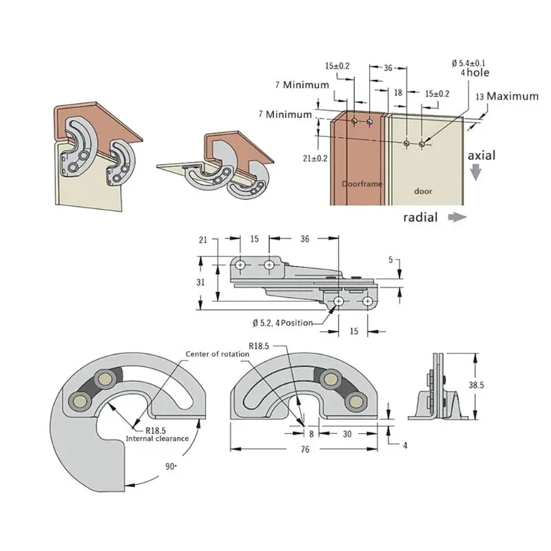 2 шт скрытые раздвижные петли 90 градусов предел углеродистая сталь для