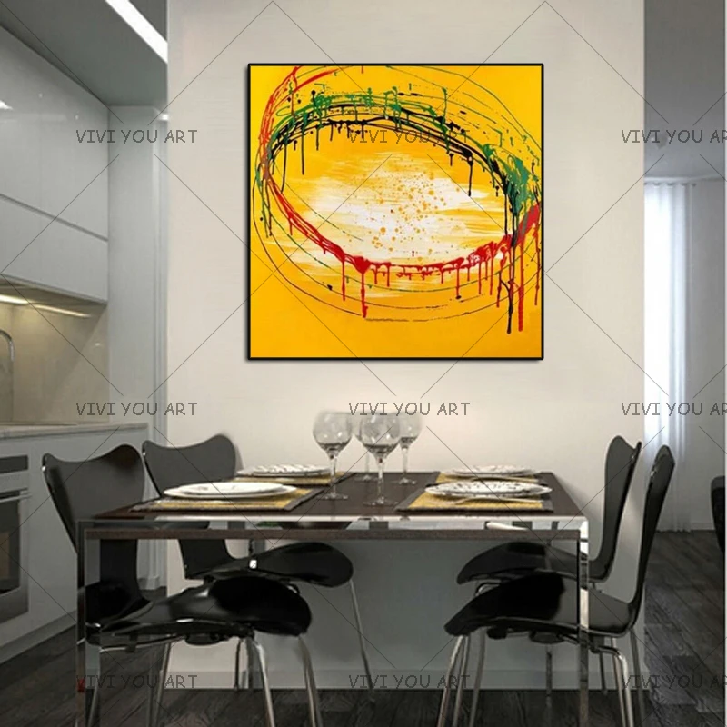 Ручная работа круглая Настенная картина цветной плакат холст настенная живопись