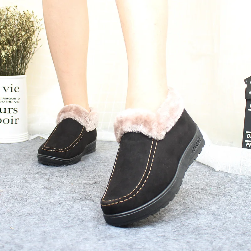 Скидка Женская обувь 2018 г. зимняя женская на плоской подошве из флока Ботильоны