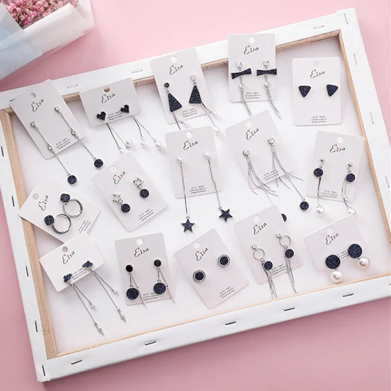 Новые синие блестящие стразы звездное сердце серьги с бантами для женщин милый