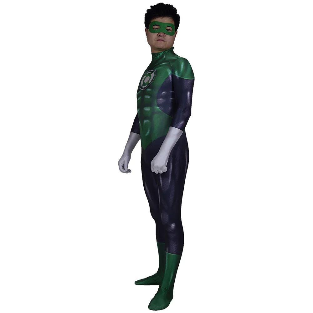 Зеленые костюмы для косплея Zentai взрослых мужчин мальчиков с 3D принтом эластичная