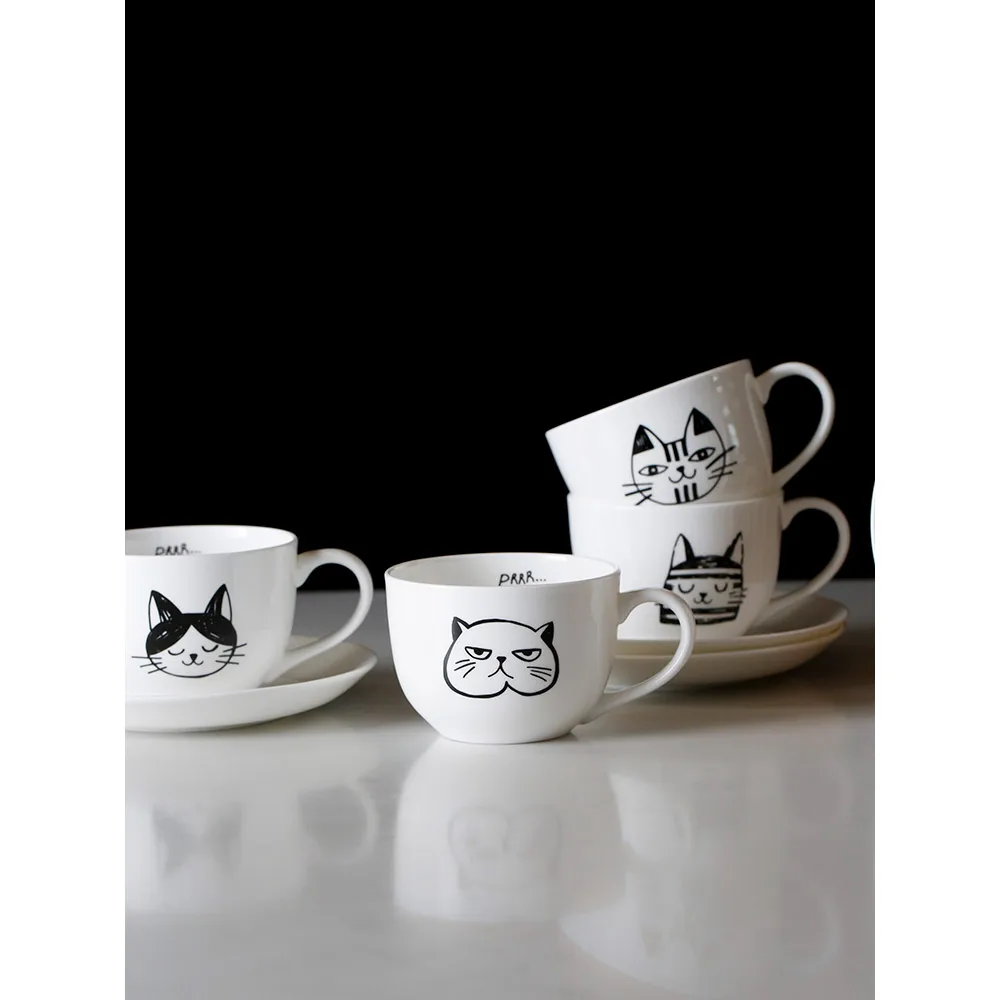 280ml ceramic coffee cup saucers bone china simple style cat cute Europe creative white tea cups &amp saucer | Дом и сад