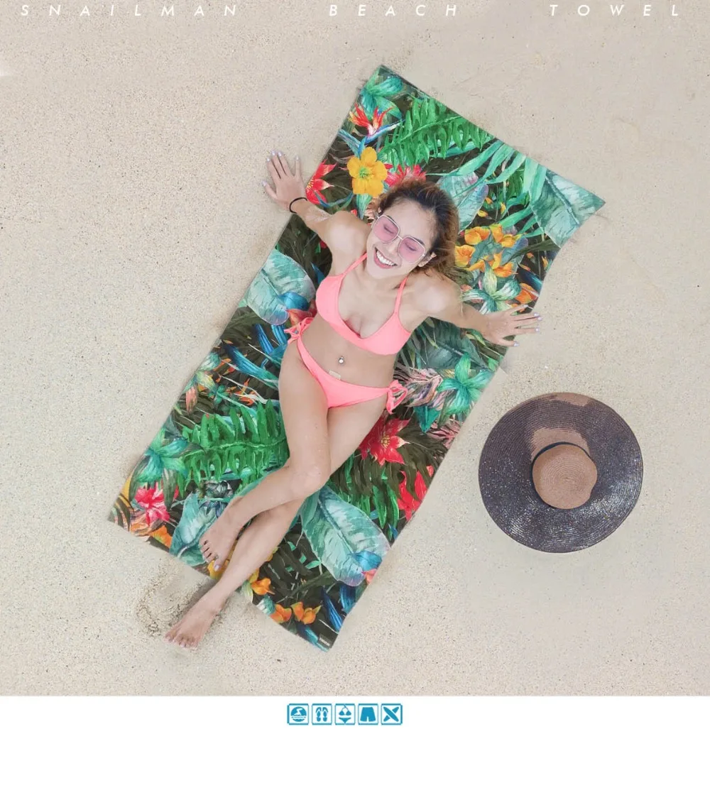 Brand Surfing Compact Beach Towel Microfiber summer Travel quick drying surf Flower printing | Дом и сад